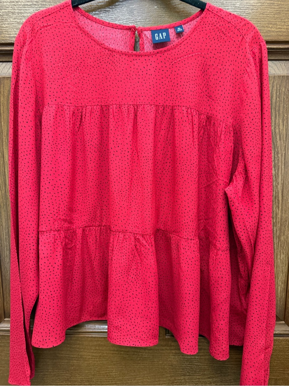 GAP Women's Bright Red Long-Sleeve Peplum Blouse